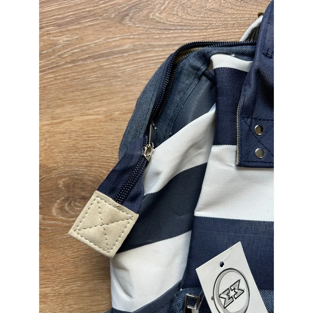 Moda West Striped Backpack Navy Blue White Doctor Bag Style NWT STYLE#4405